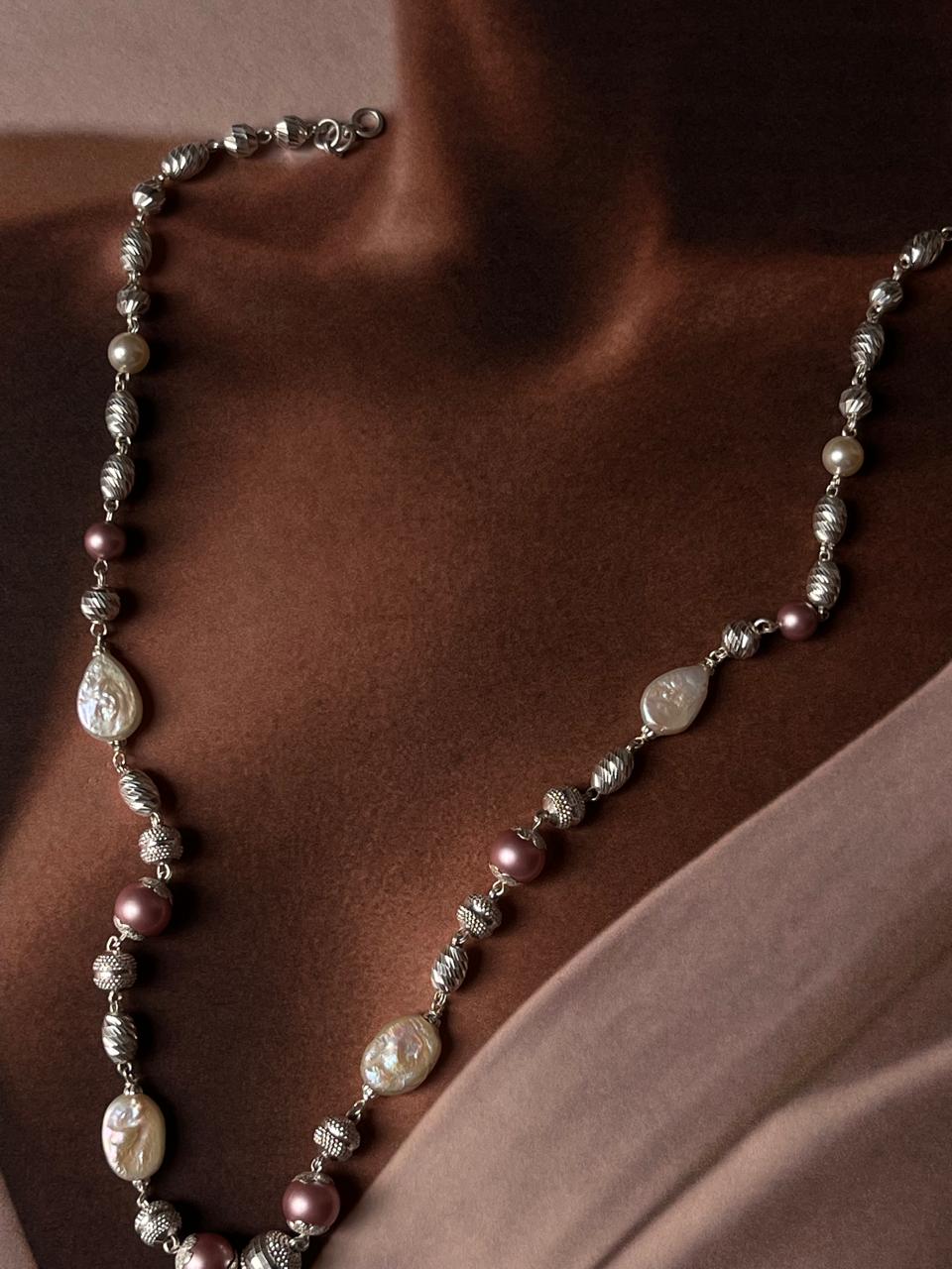 Charming Fresh Water Pearls Silver Necklace 925