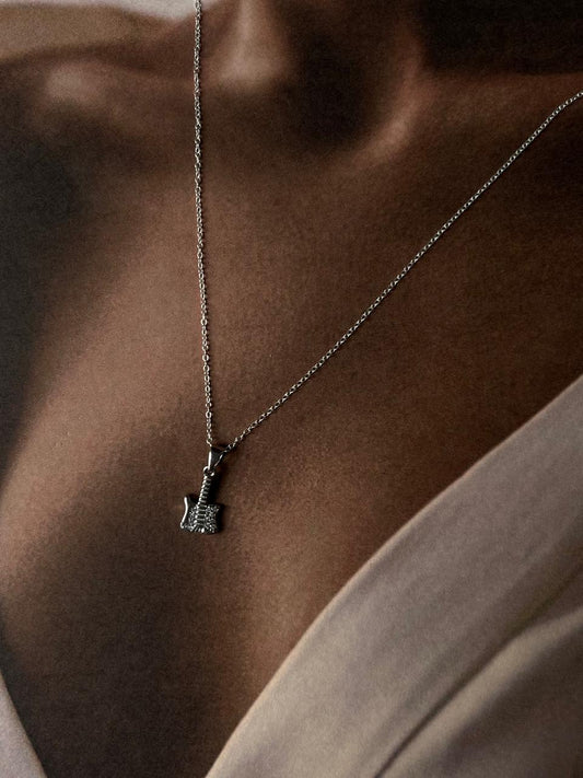 Sterling silver guitar 3 pendant necklace