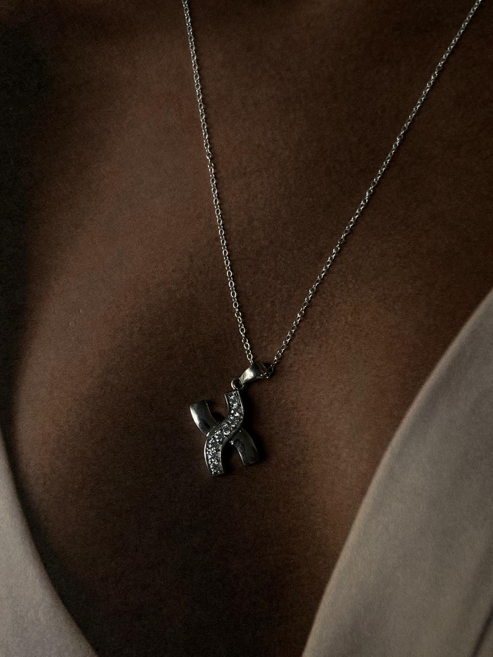 Modern X silver charm necklace