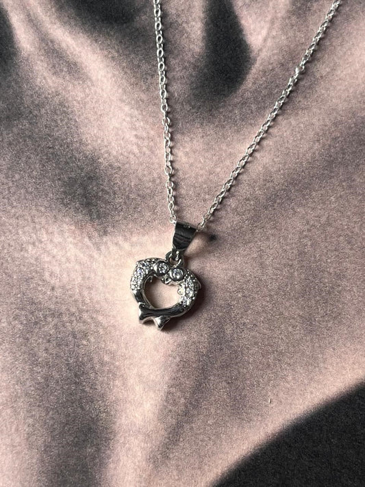 Sterling silver heart dolphin pendant necklace
