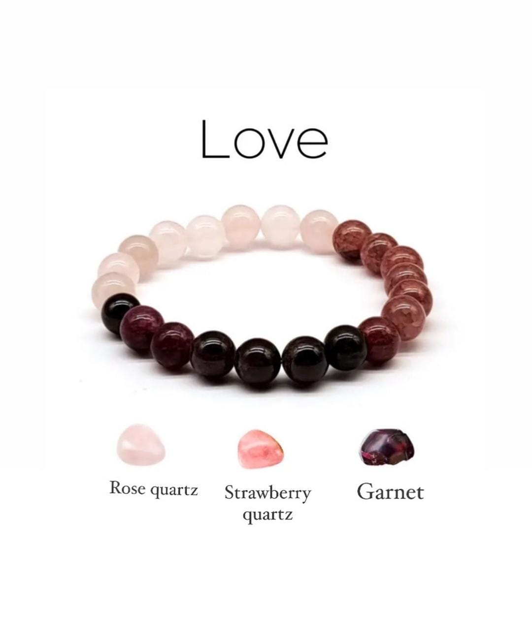 Love Bracelet with Rose Quartz, Strawberry Quartz, and Garnet 8MM