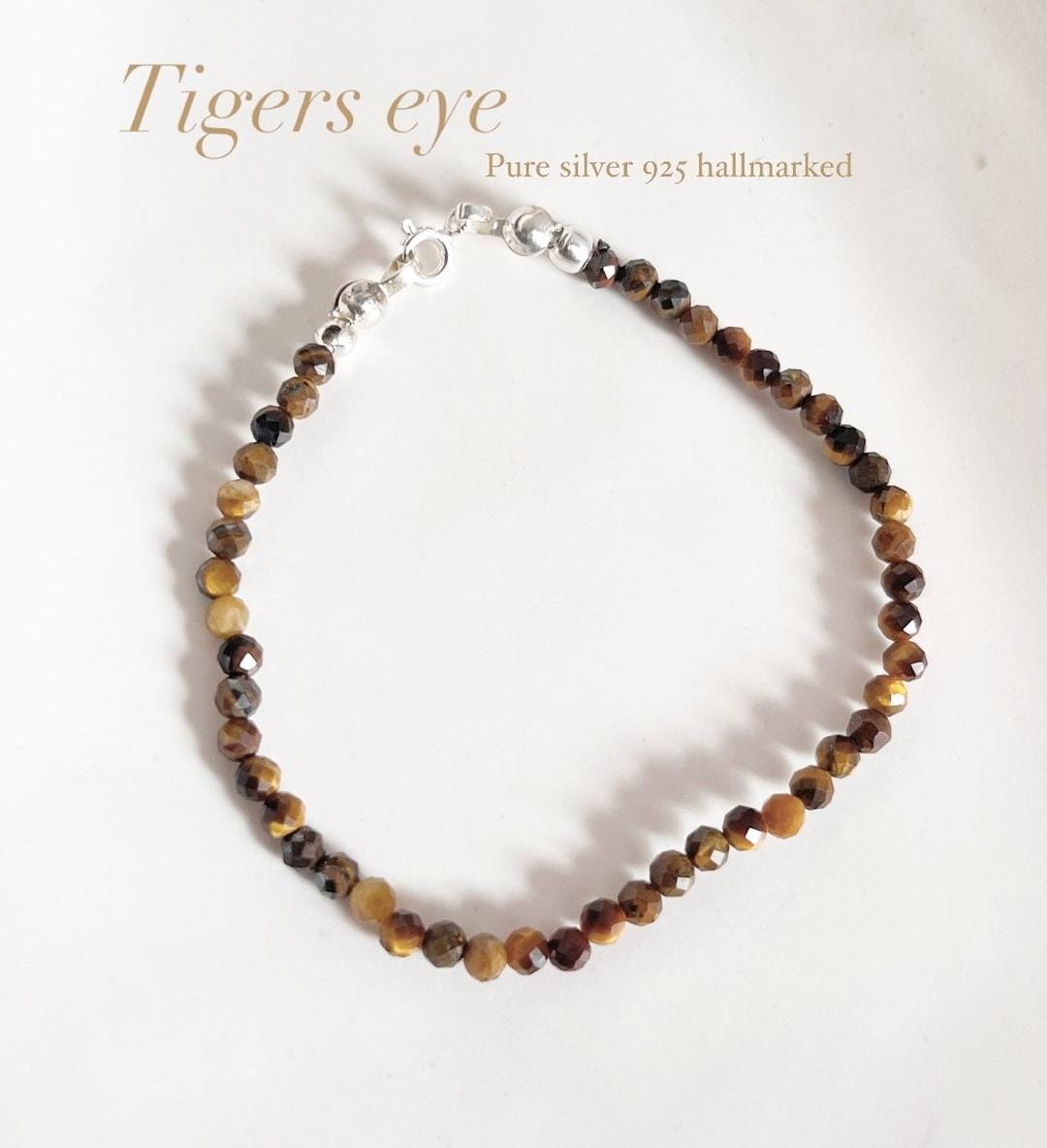 Tiger Eye 3MM-4MM Faceted Crystal Silver Bracelet