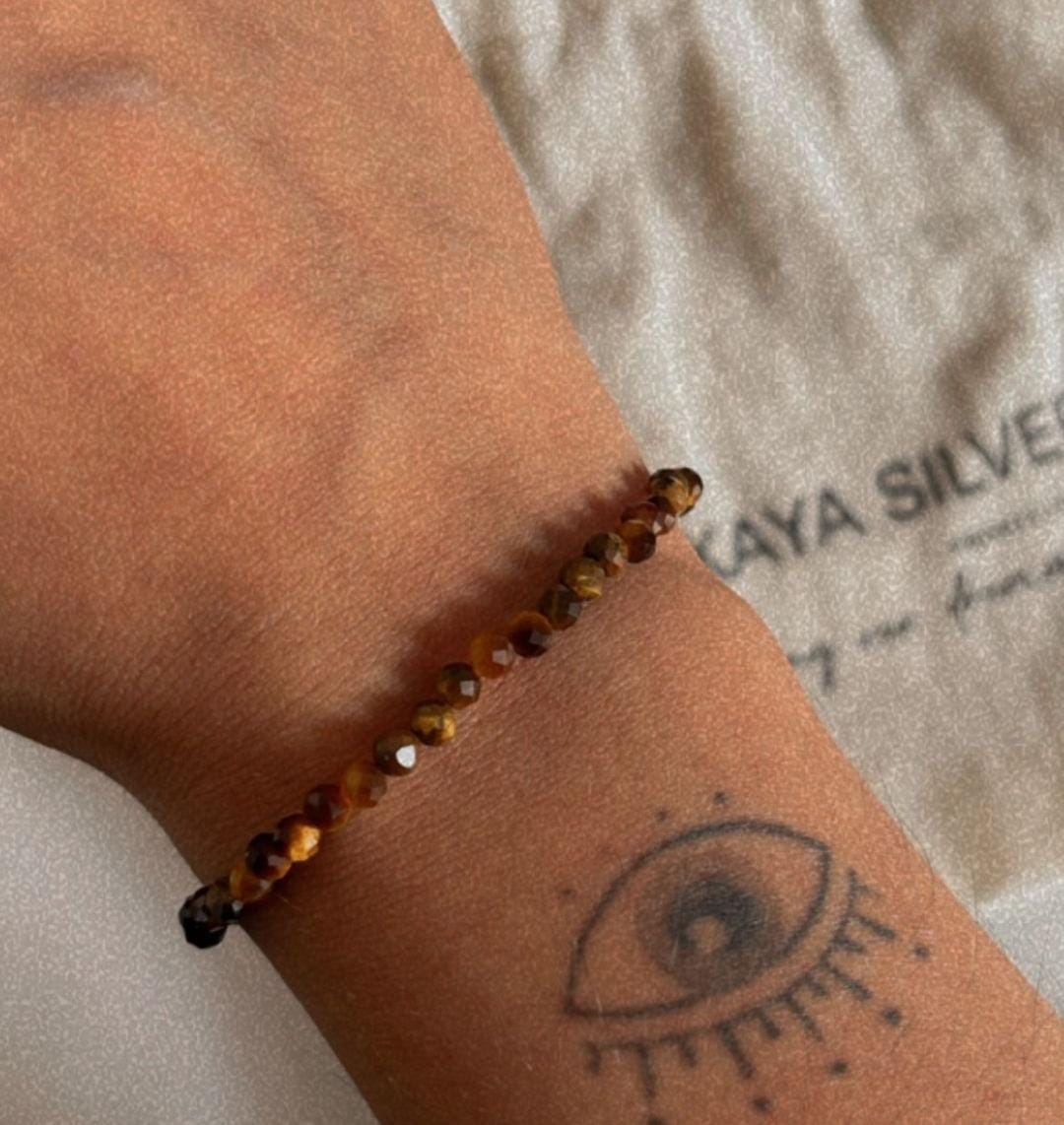 Faceted Tiger Eye Silver Bracelet for Protection