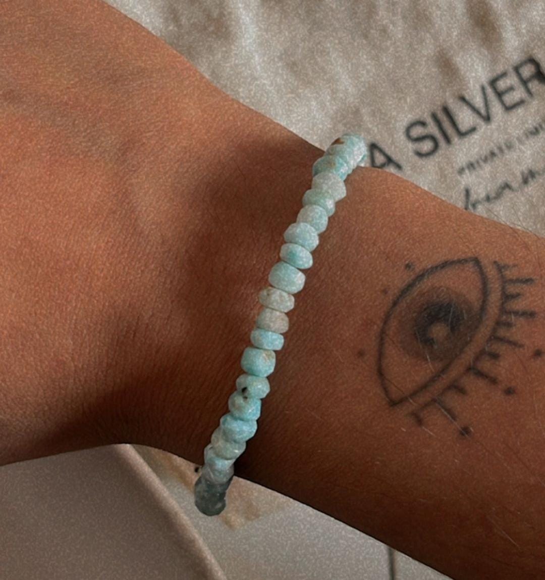 Natural Larimar Crystal Bracelet with Silver