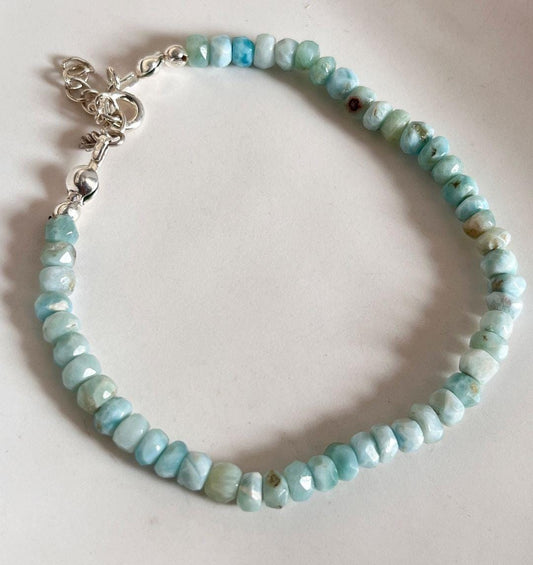 Larimar 3MM-4MM Faceted Natural Crystal Silver Bracelet