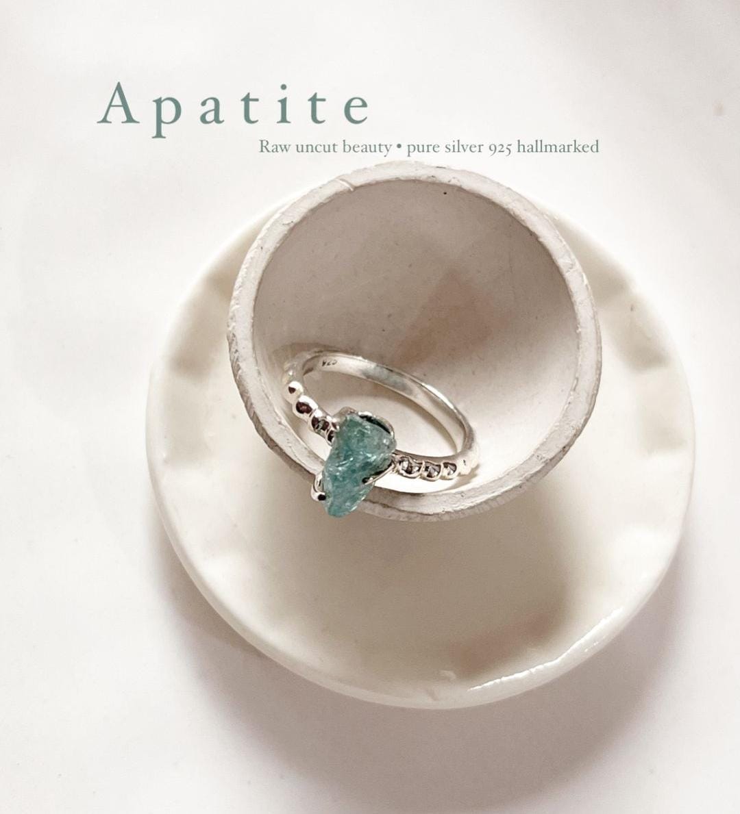 Raw Uncut Blue Apatite Dot Band Silver Ring