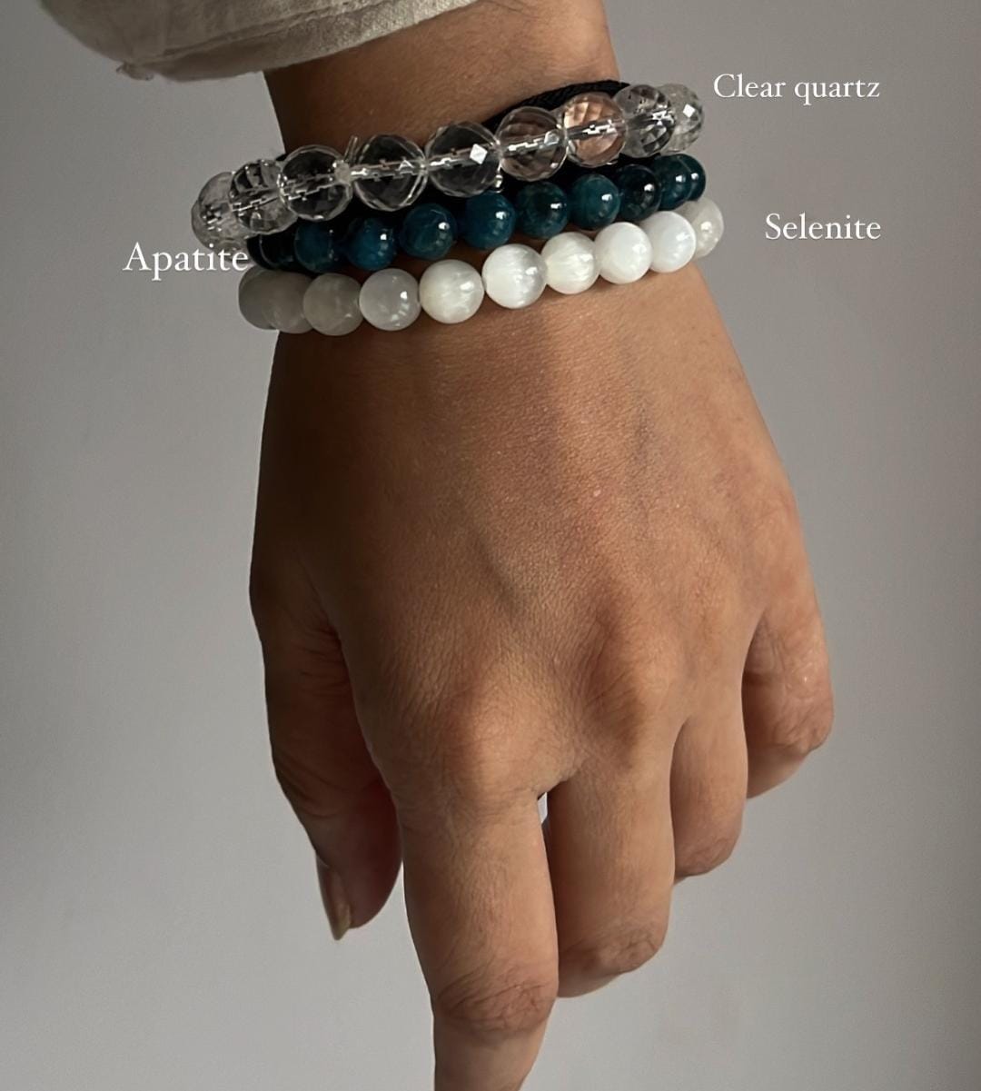 Clear Quartz Diamond Cut Selenite Apatite Bracelet