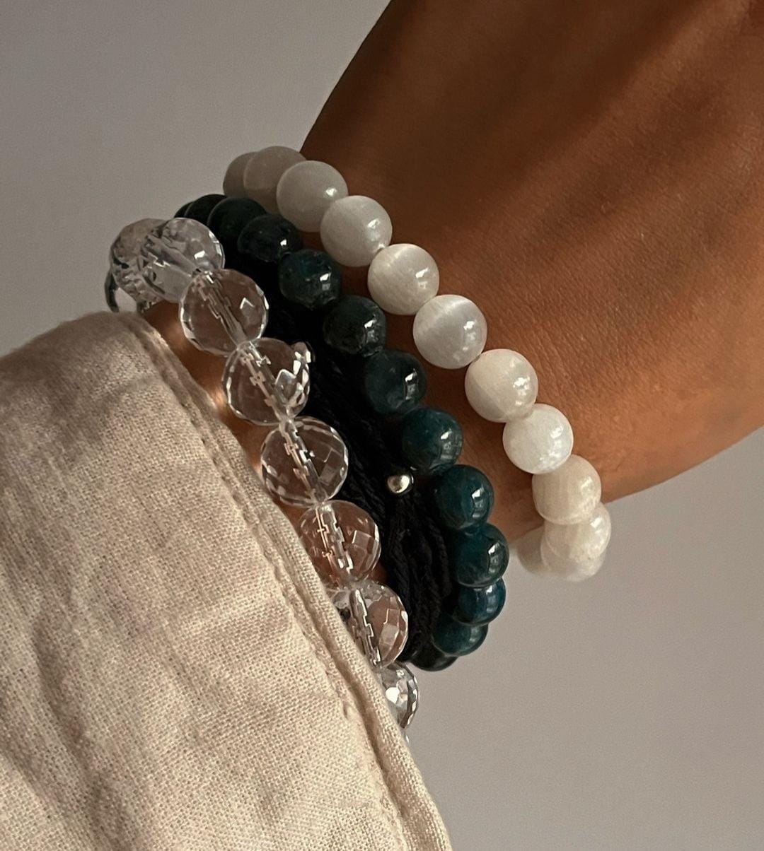 Energy Healing Bracelet with Clear Quartz Selenite Apatite