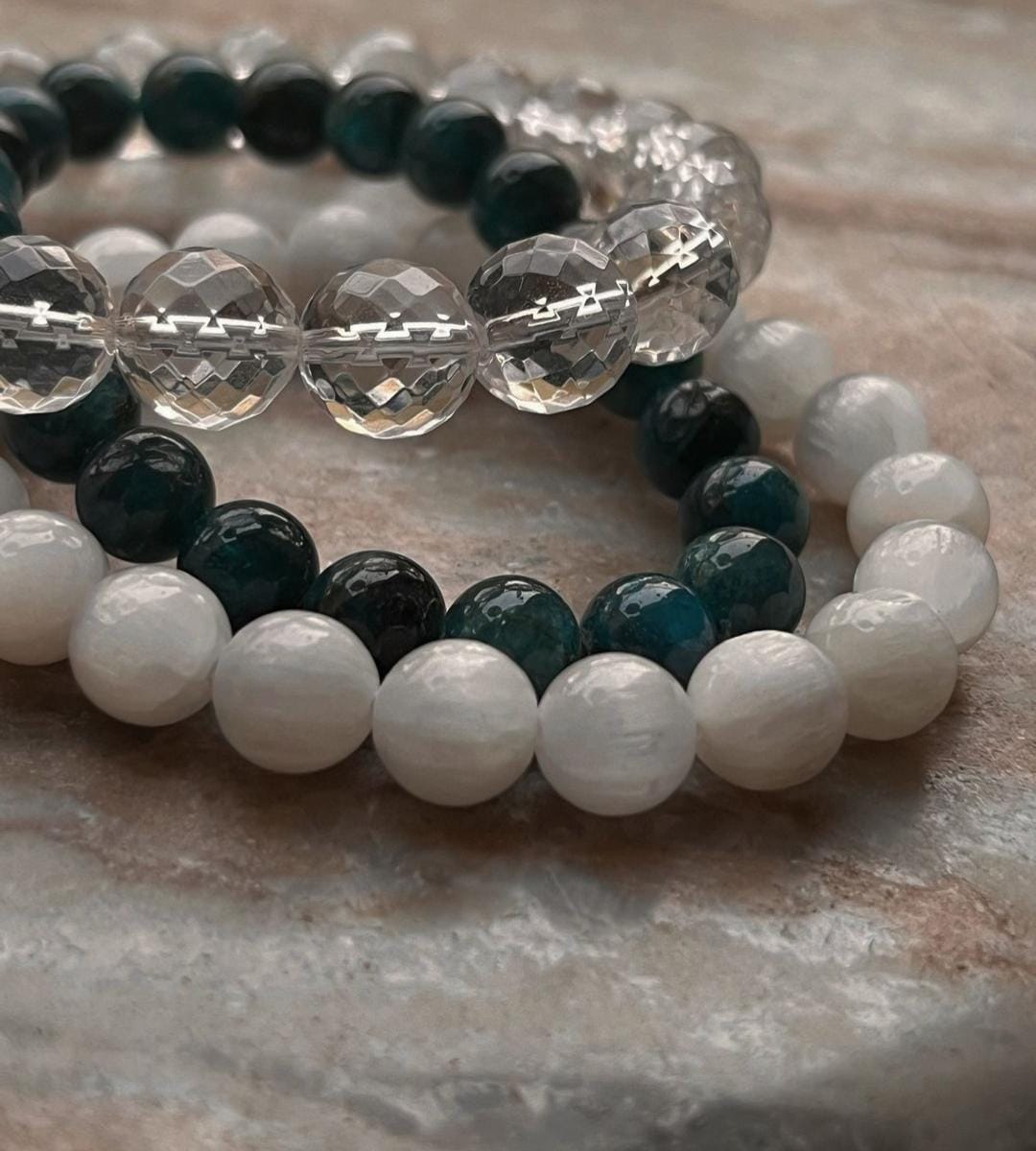 10mm Clear Quartz 8mm Selenite Apatite Bracelet