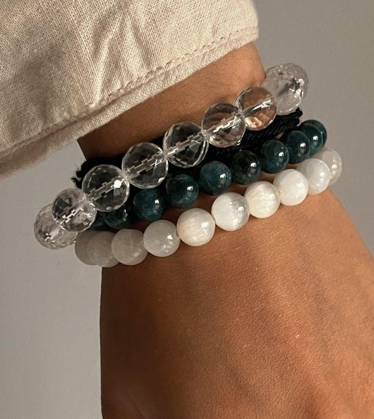Clear Quartz Selenite Apatite Combo Bracelet