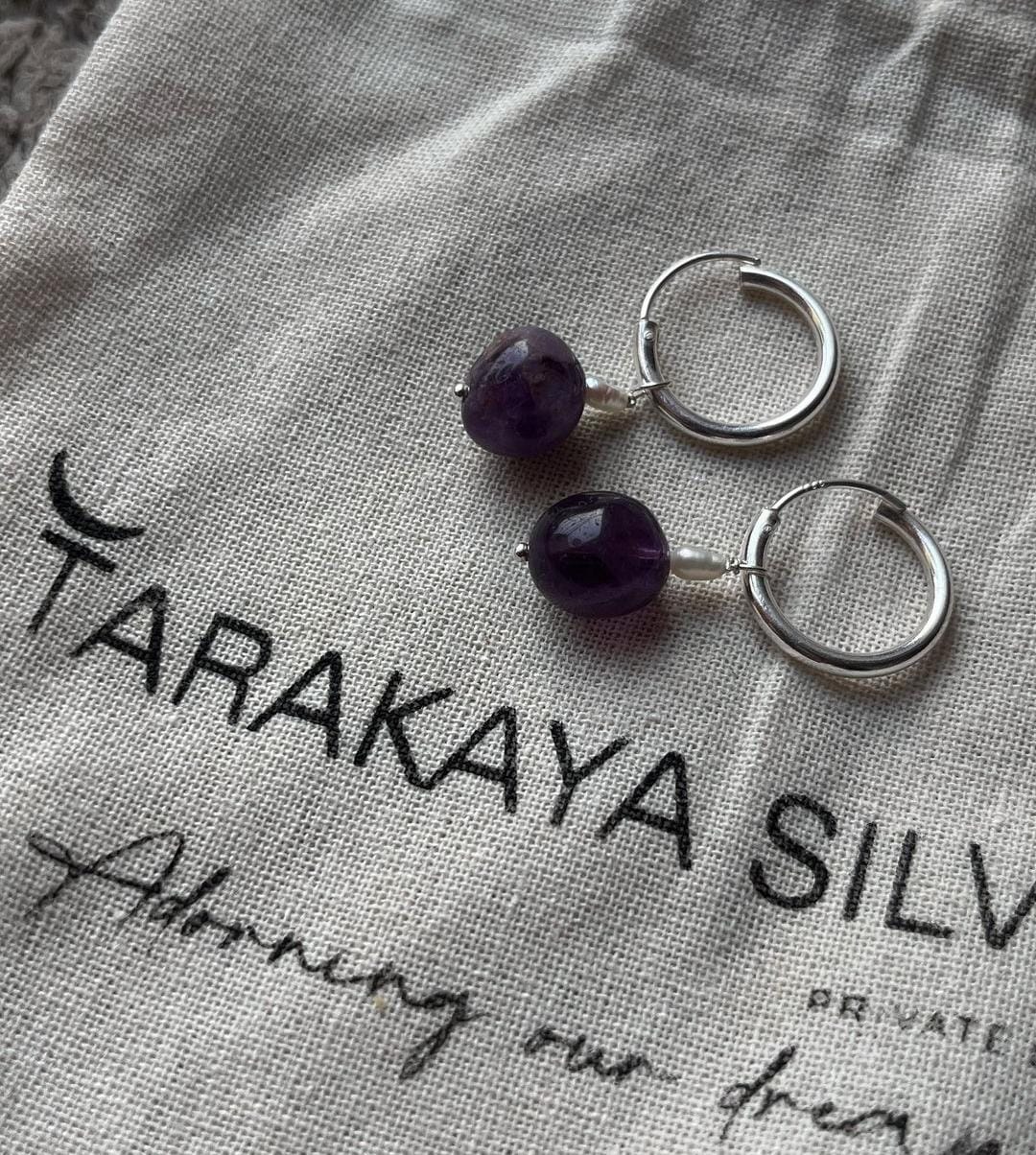 Sterling Silver Hoops with Amethyst