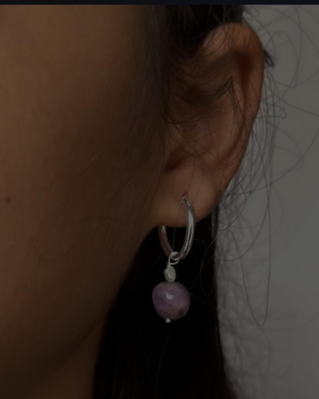 Elegant Amethyst Charm Silver Hoops