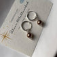 Brown Faux Pearl Charm Silver Hoops