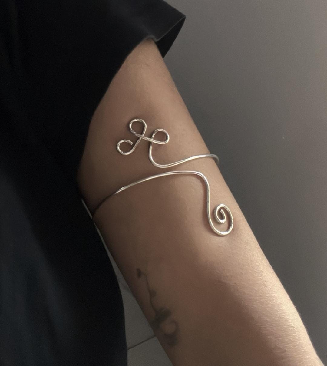Silver Boho Arm Cuff with Celtic Knot Design