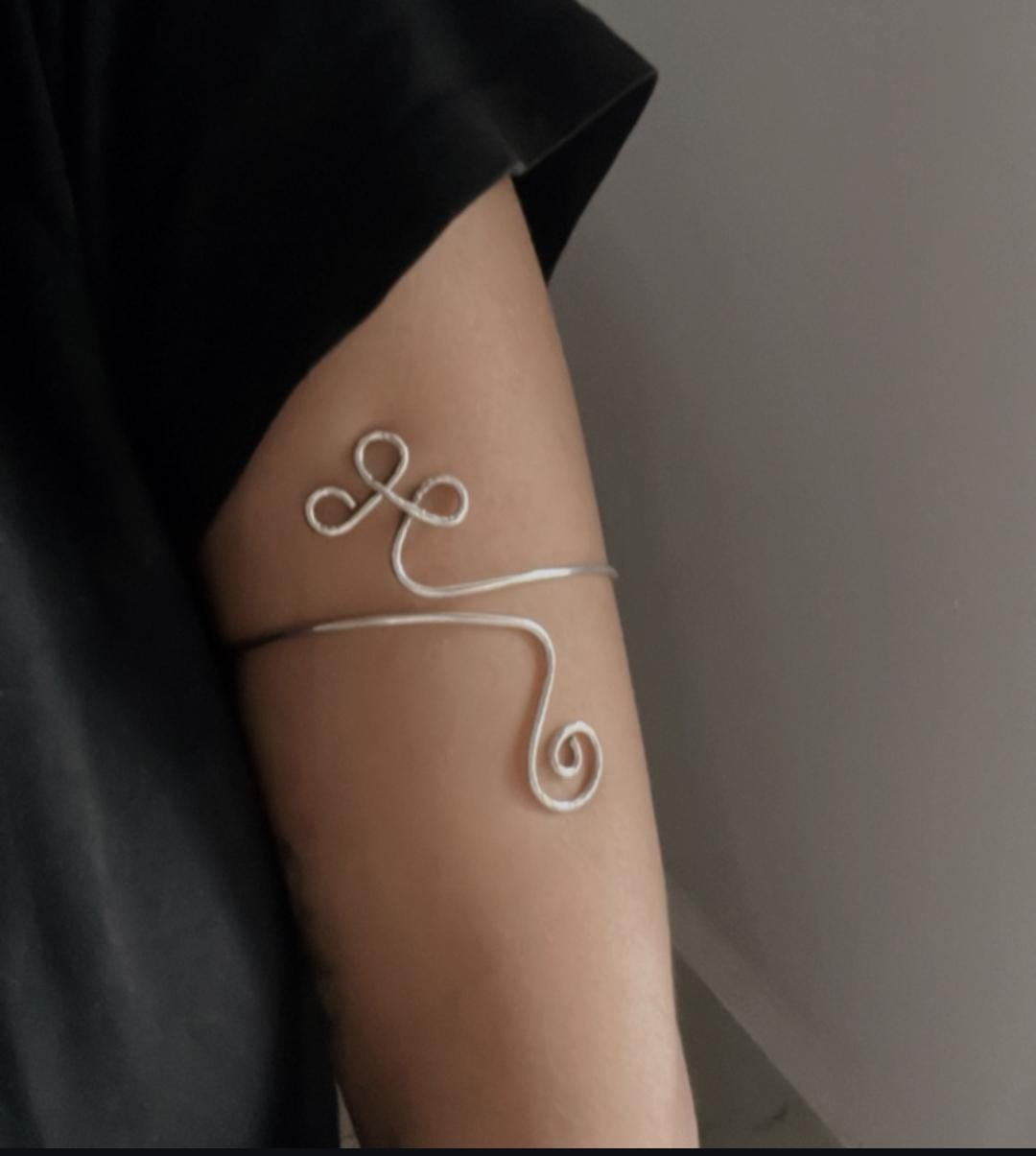 Boho Silver Arm Cuff with Celtic Knot Detailing