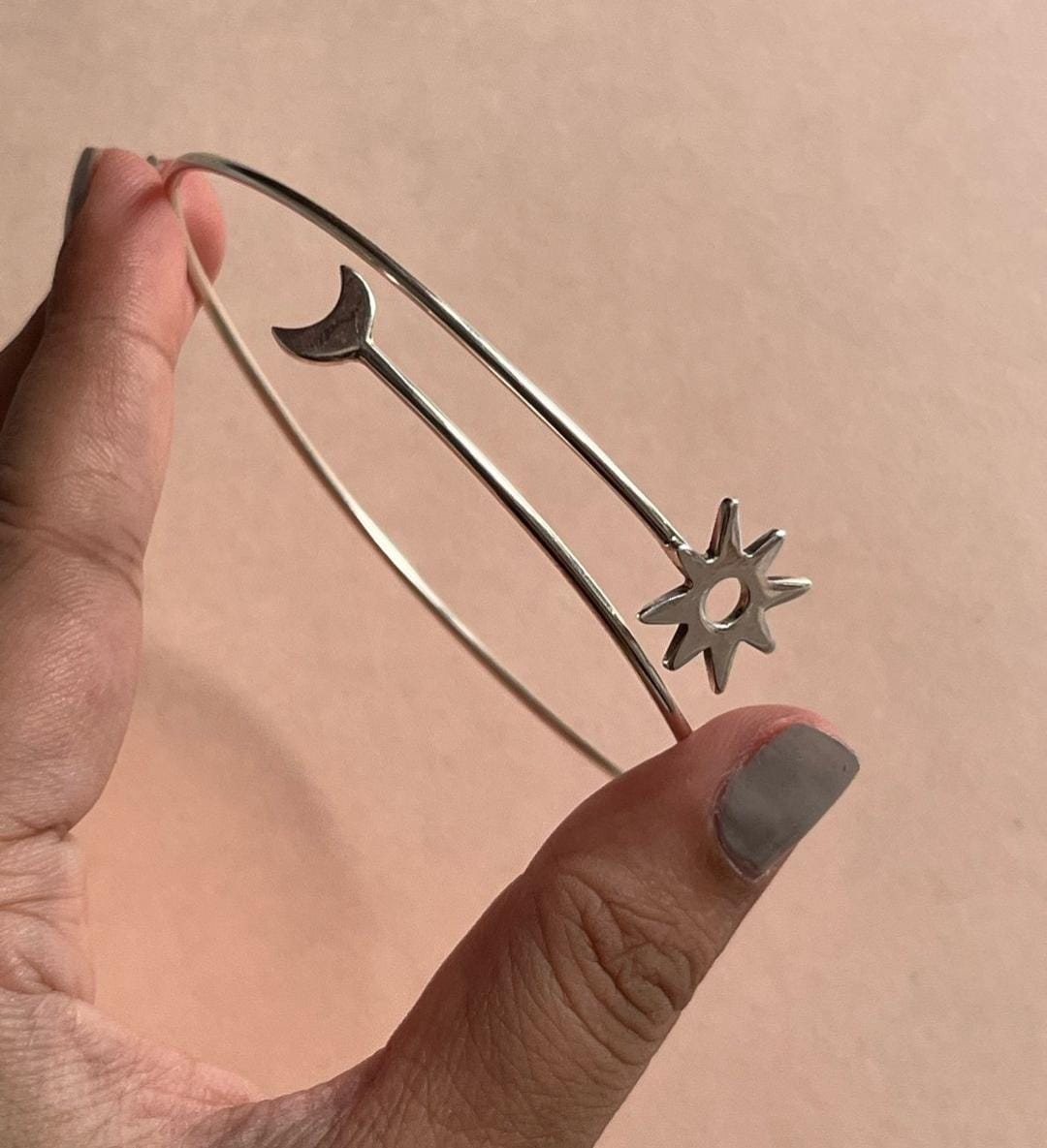 Adjustable Silver Arm Cuff with Sun and Moon Design