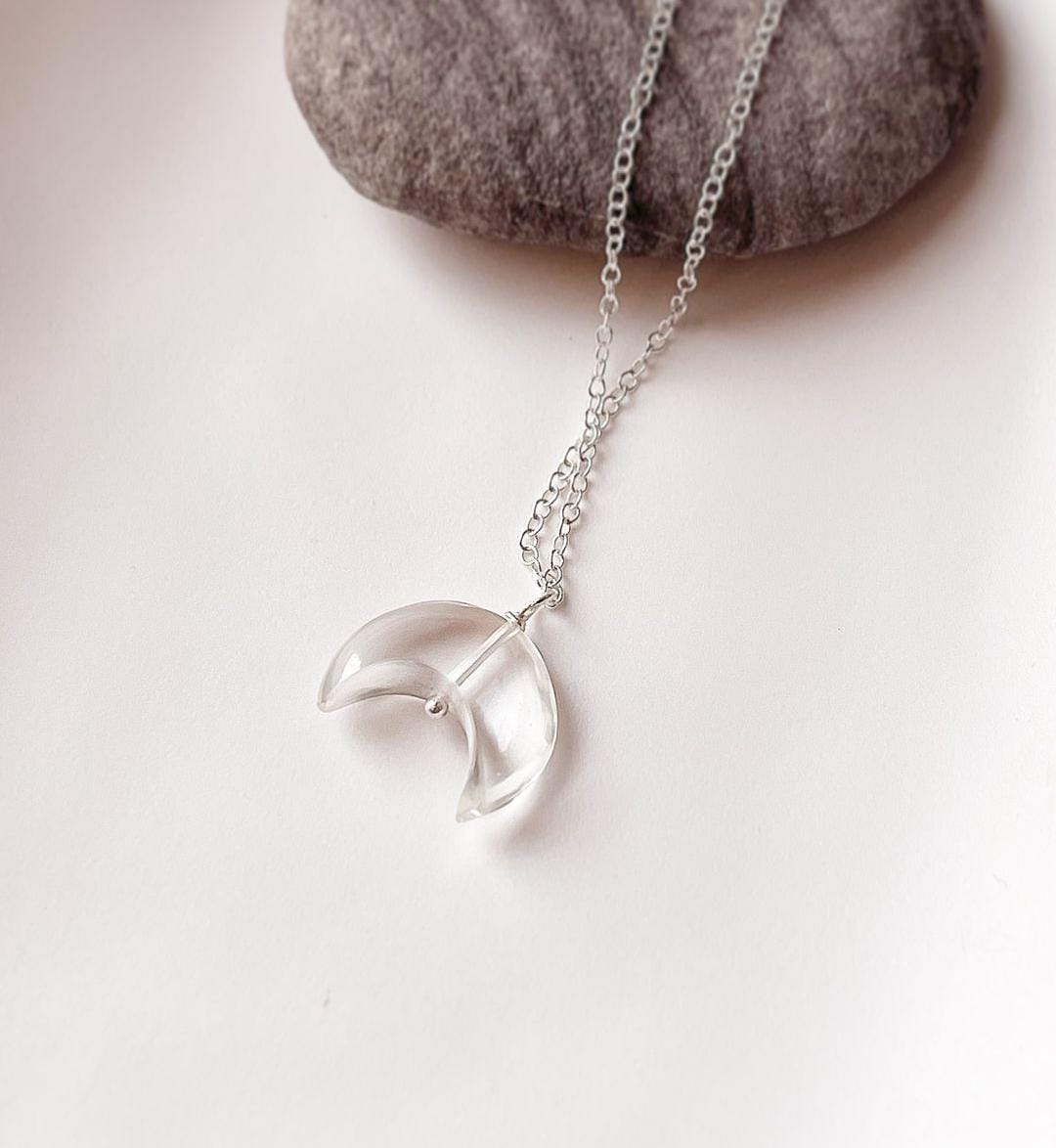 Clear Quartz Crescent Moon Pendant for Clarity