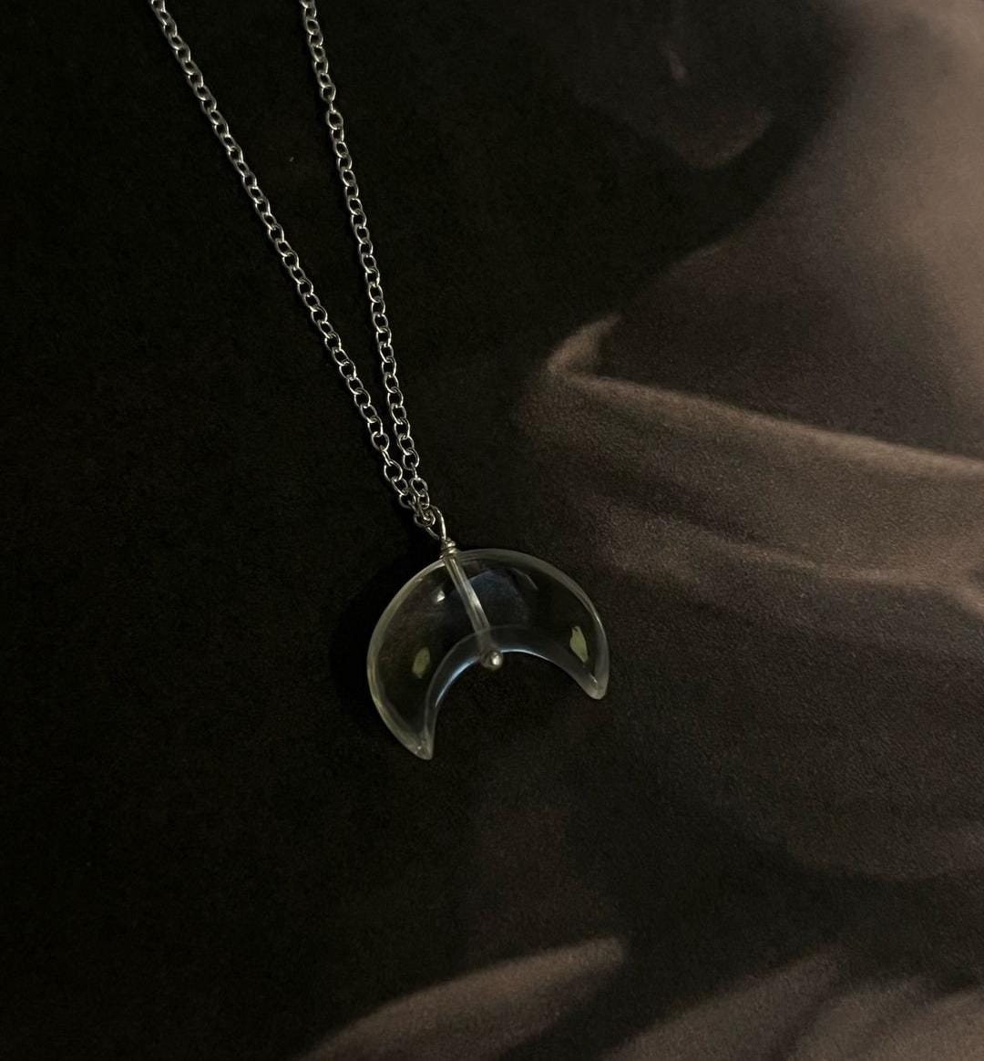 Crescent Moon Necklace with Clear Quartz Crystal