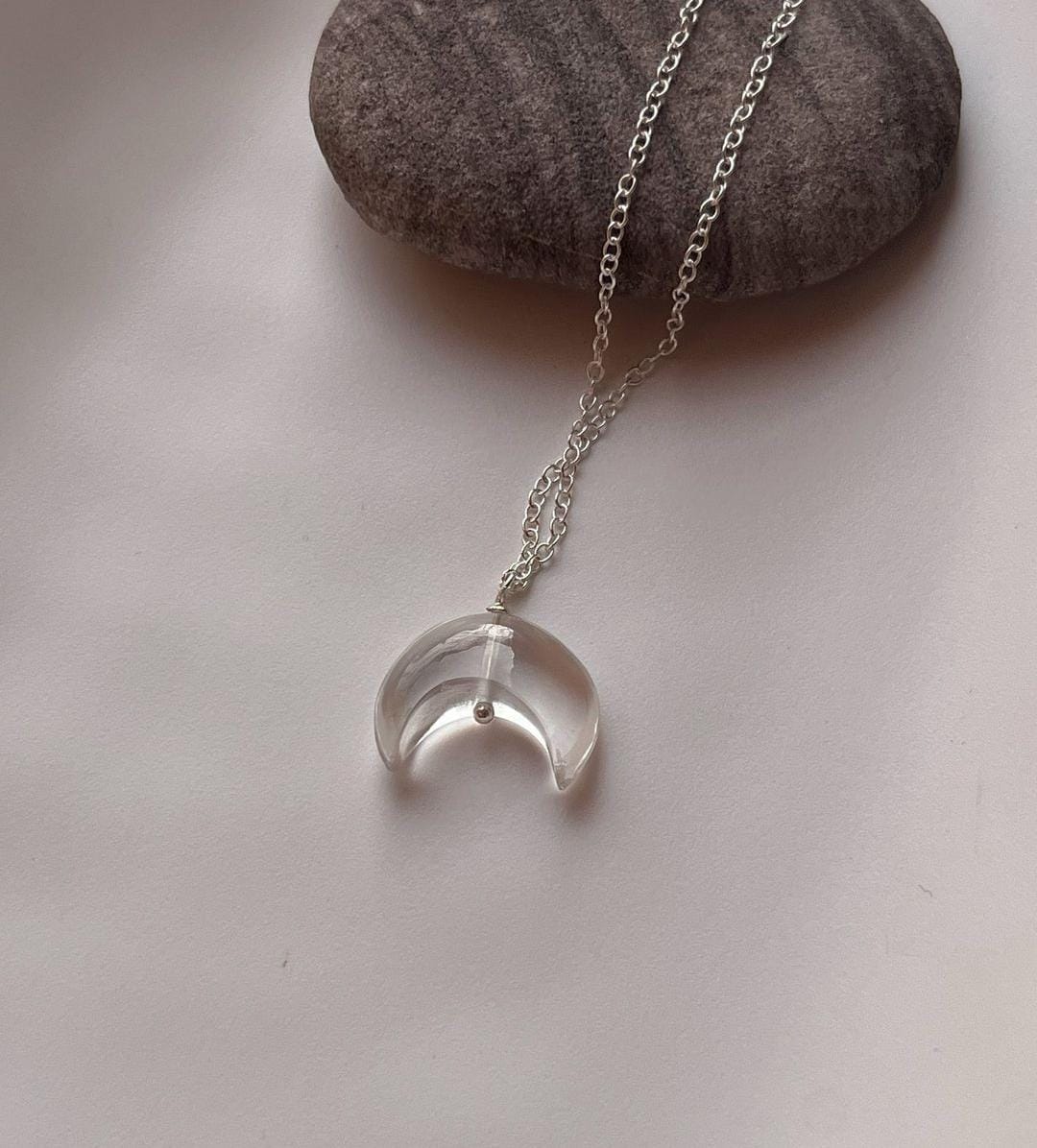 Crescent Moon Clear Quartz Necklace for Healing