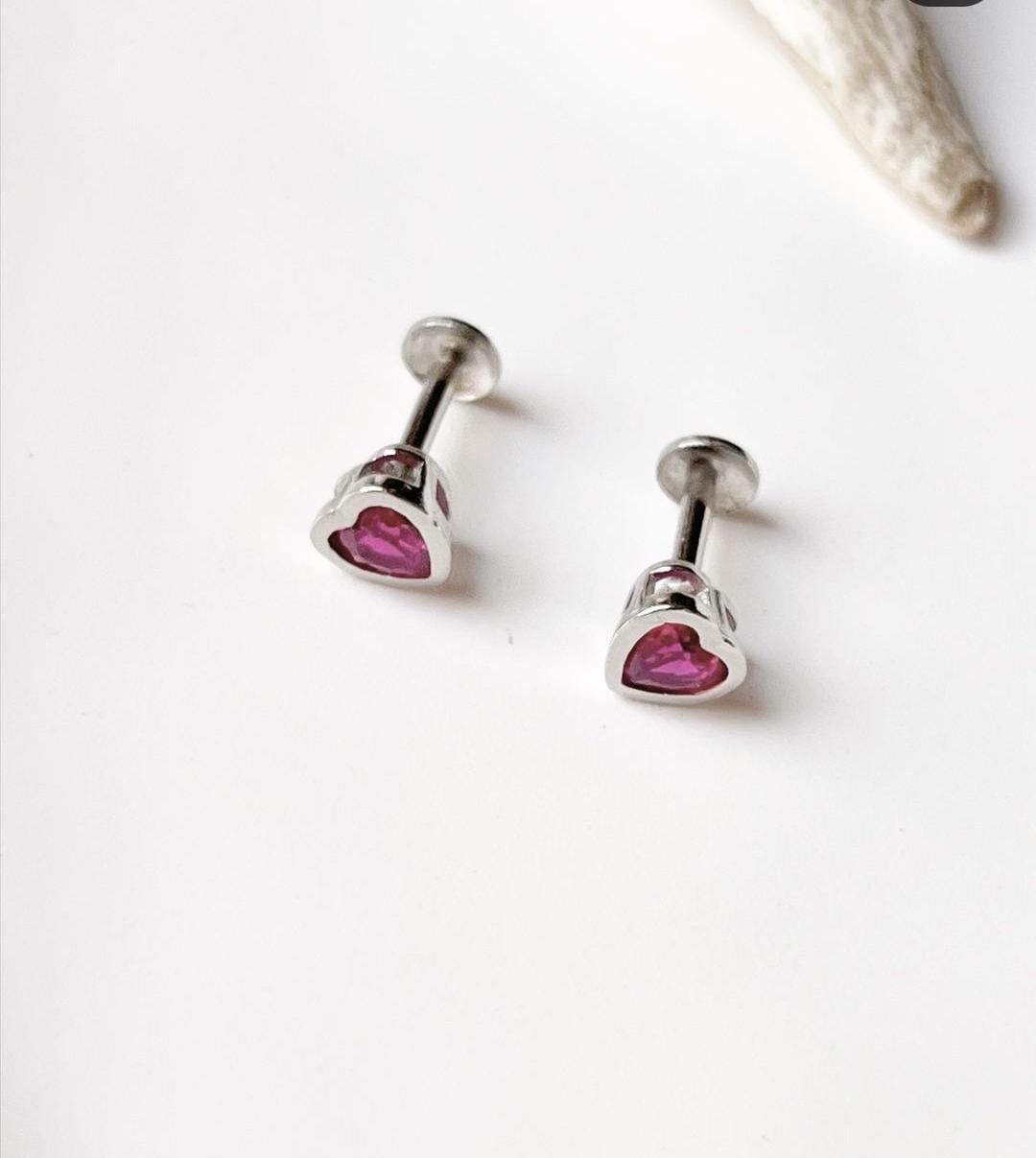 Delicate Pink CZ Heart South Screw Studs