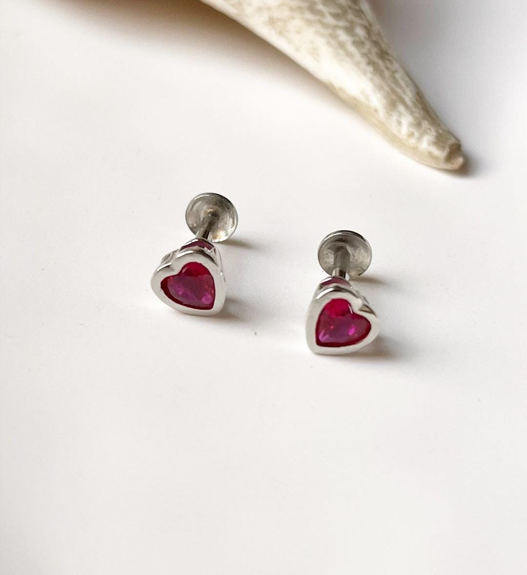 Sterling Silver Pink CZ Heart 5MM Stud Earrings with South Screw