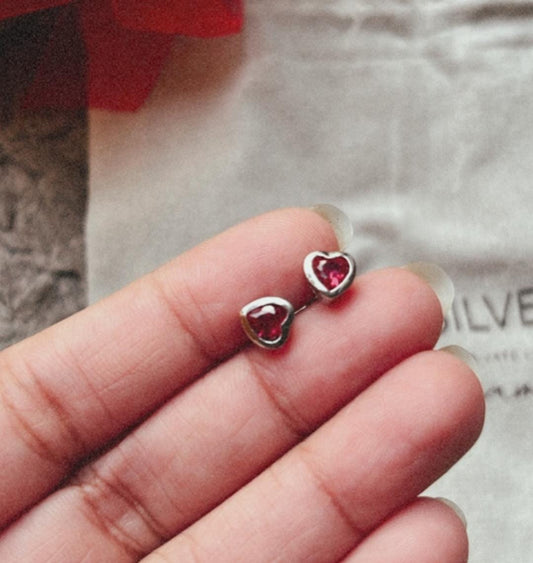 Pink CZ Heart South Screw Silver 5MM Stud Earrings
