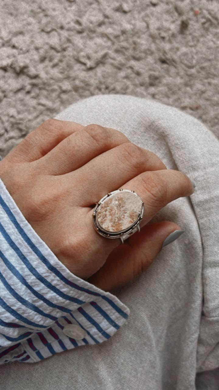 Sterling Silver Picture Jasper Boho Statement Ring