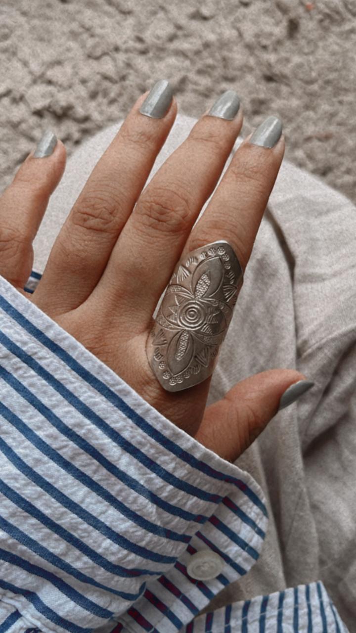 Bohemian Mandala Full Finger Adjustable Silver 925 Ring