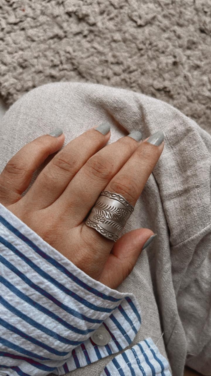 Lavender Flower Bohemian Adjustable Ring in 925 Silver