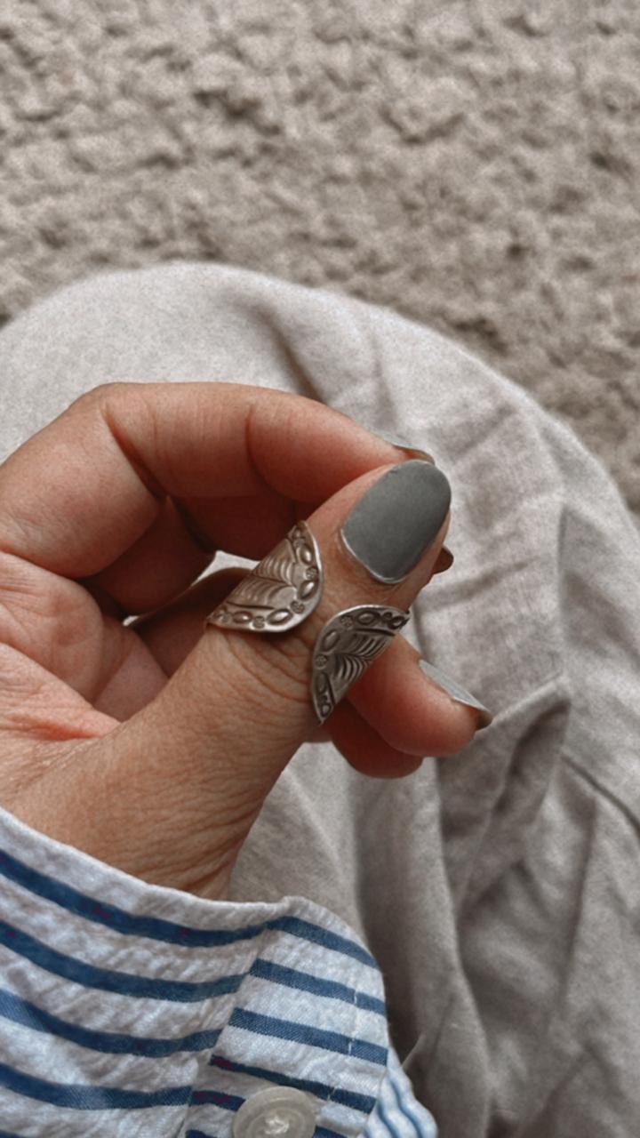 Antique Bohemian Lavender Flower Design Adjustable Silver Ring