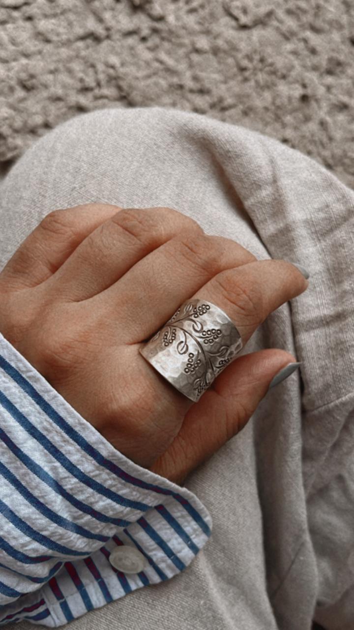 Antique Bohemian Lavender Flower Handcrafted Adjustable Silver 925 Ring