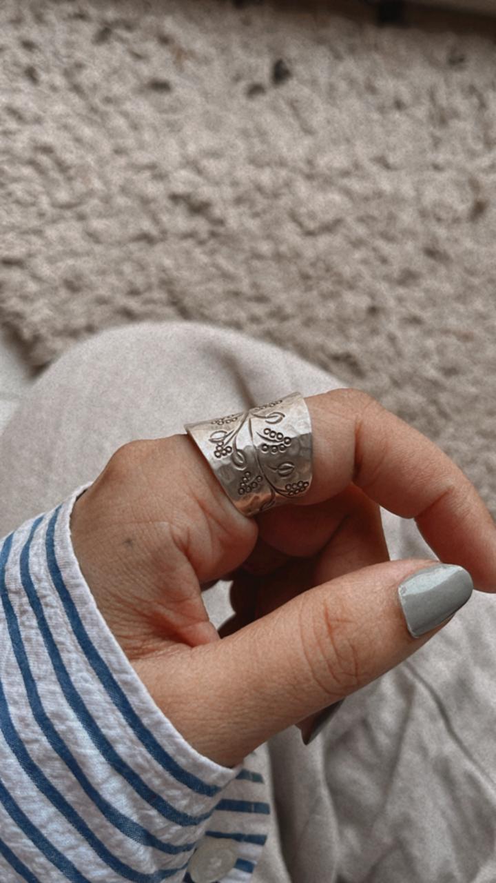 Bohemian Lavender Flower Adjustable Silver 925 Ring