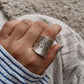 Handcrafted Antique Bohemian Lavender Flower Adjustable Silver Ring