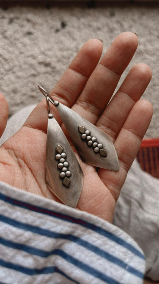Tribal handcrafted Rawa hook sterling silver earrings