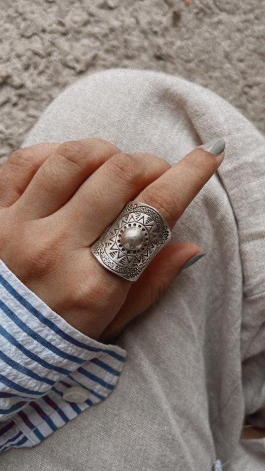 Antique Bohemian Sun Mandala Handcrafted Adjustable Silver 925