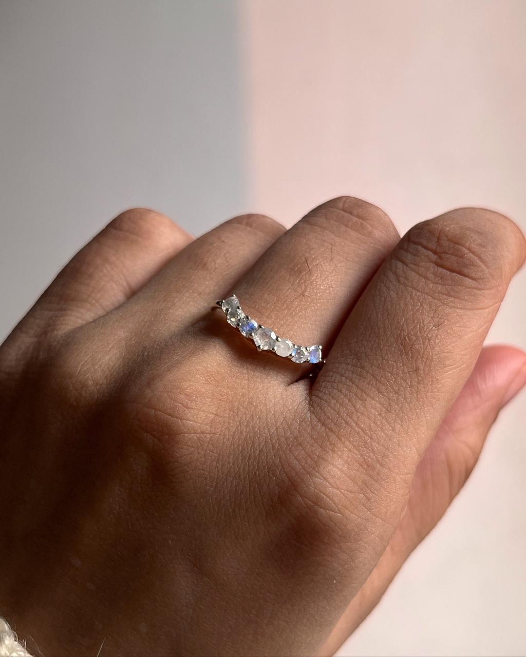 Handcrafted Moonstone Crown Stone Ring in Sterling Silver