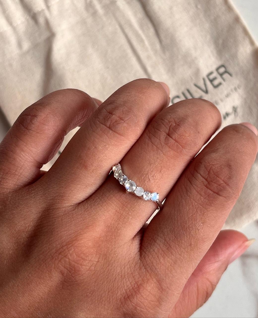 Sterling Silver Ring with Moonstone Crown Stone Design