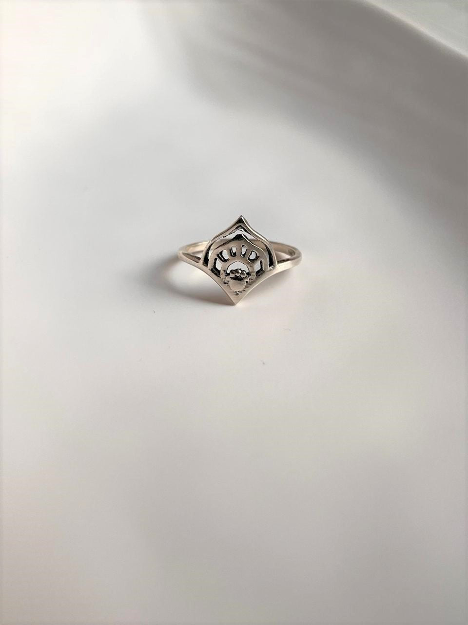 Handcrafted Mandala Piece Silver Ring with Unique Design