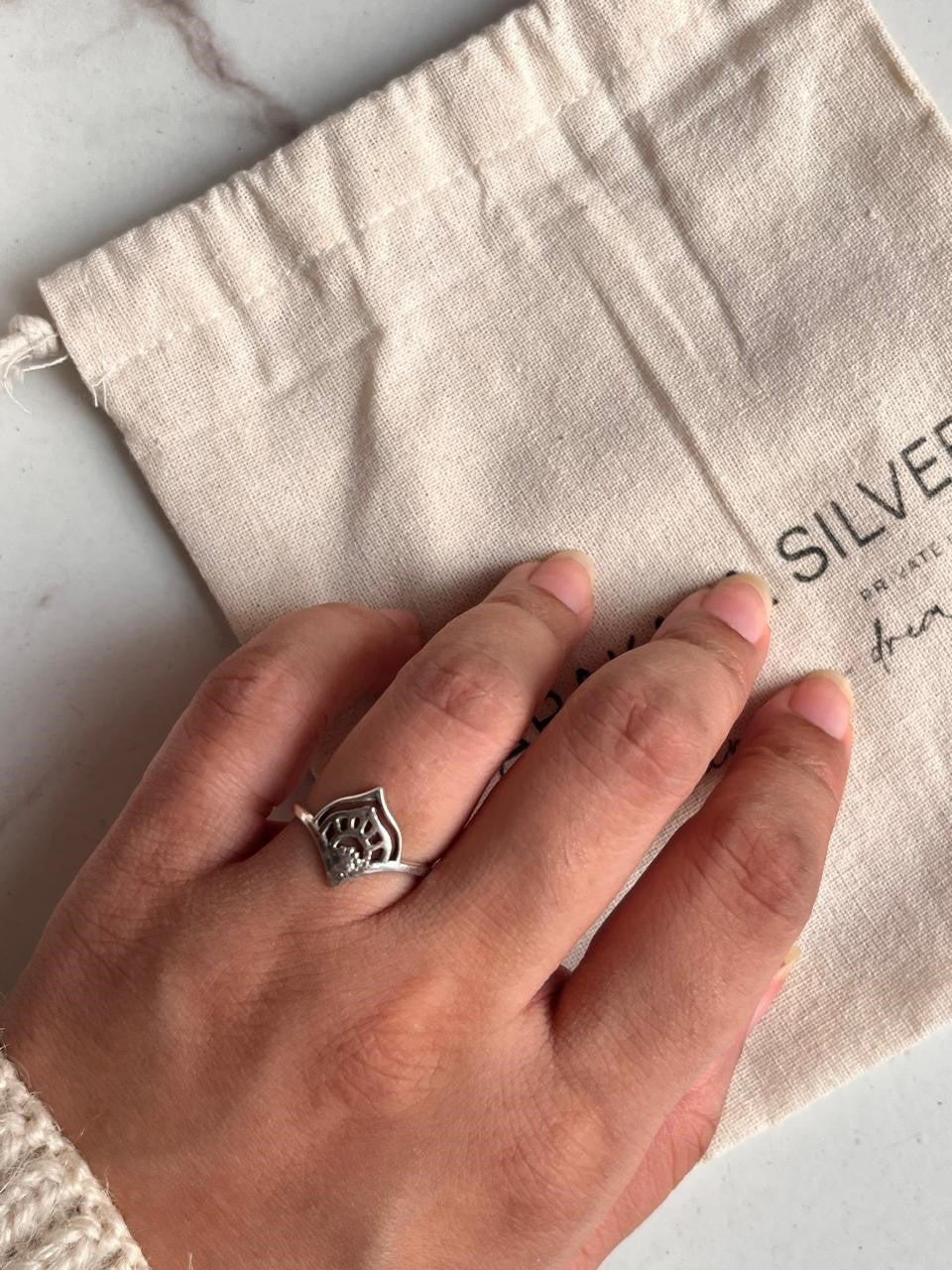 Mandala Piece Silver Ring with Intricate Detailing