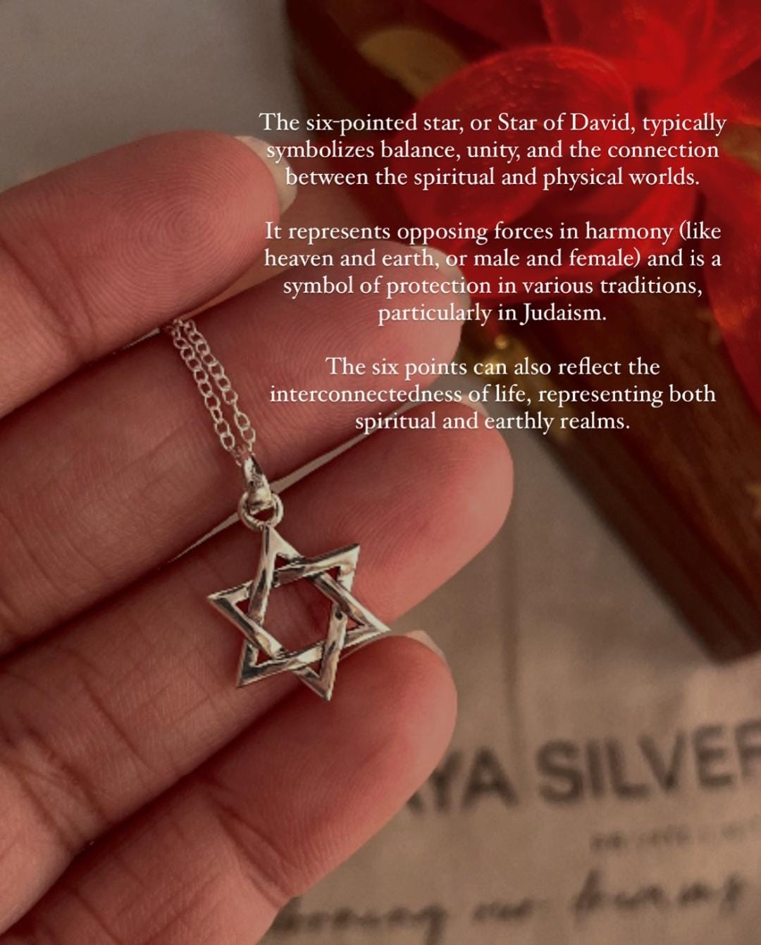 Star of David 6-point silver pendant with intricate design
