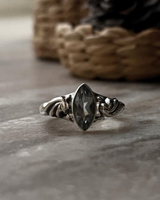 Luxury Blue Topaz Marquis Cut Boho Ring Set in Silver