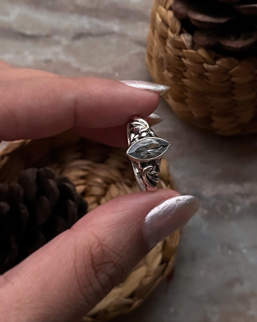 Handcrafted Blue Topaz Marquis Cut Boho Silver Ring