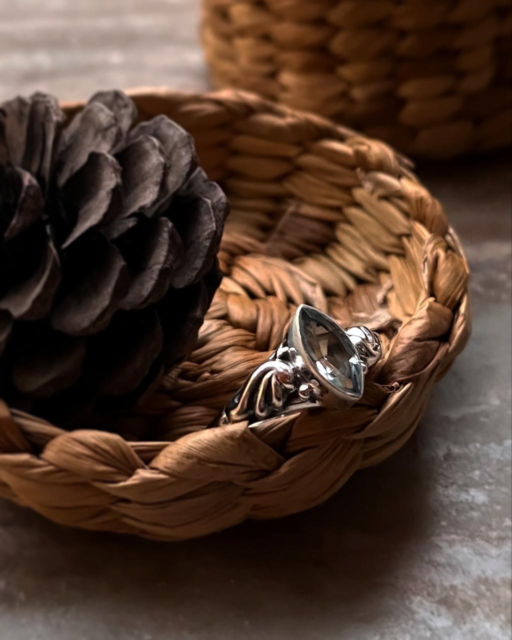 Boho Style Blue Topaz Marquis Cut Silver Ring