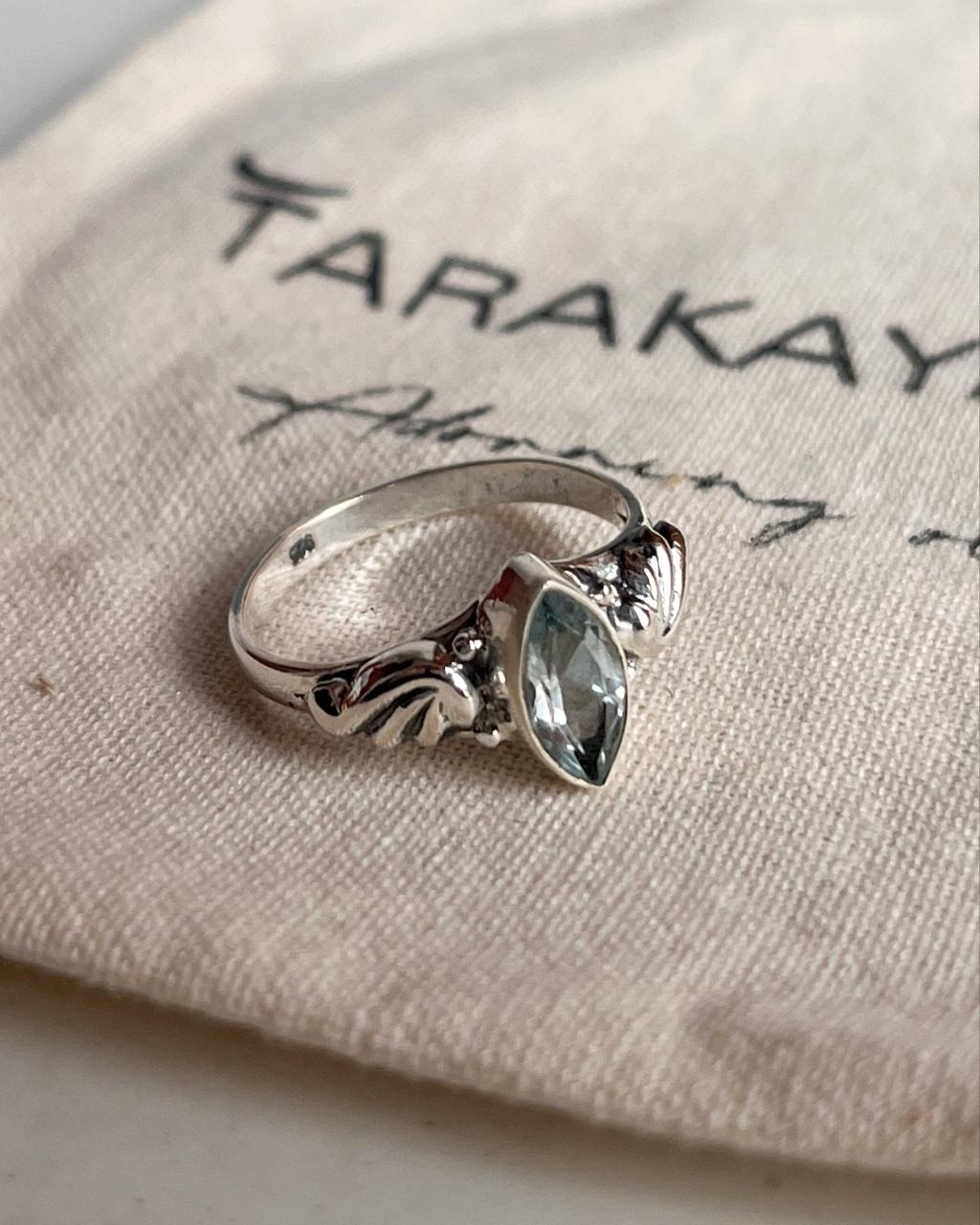 Stylish Blue Topaz Silver Ring with Marquis Cut Boho Design