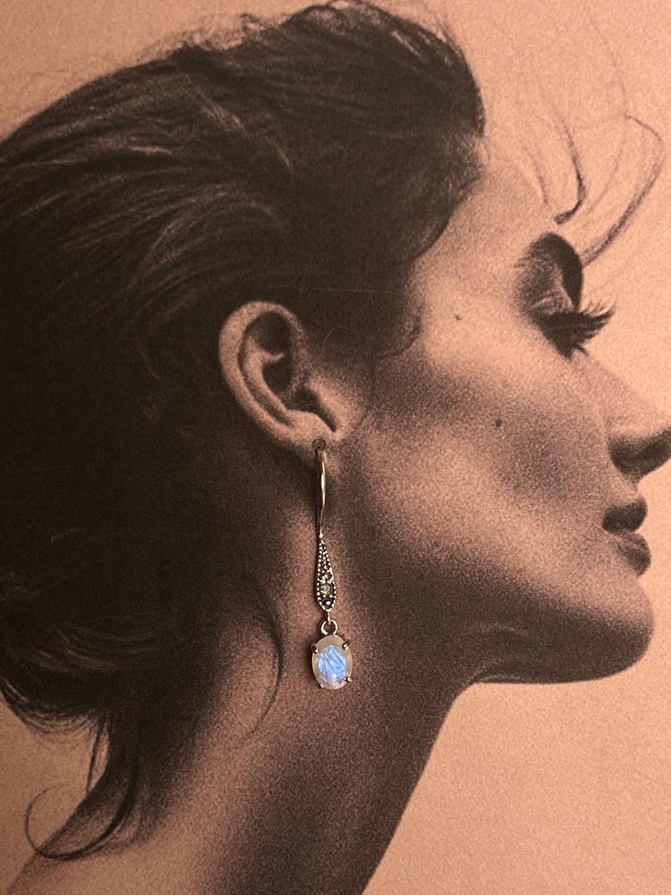 Sterling Silver Vintage Style Moonstone Oval Cut Earrings