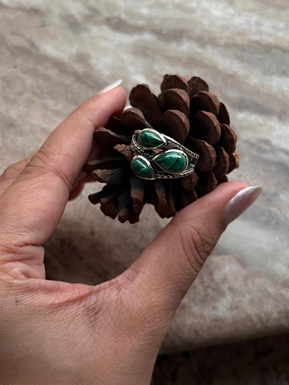 Charming Malachite 3 Stone Silver Ring for Timeless Fashion