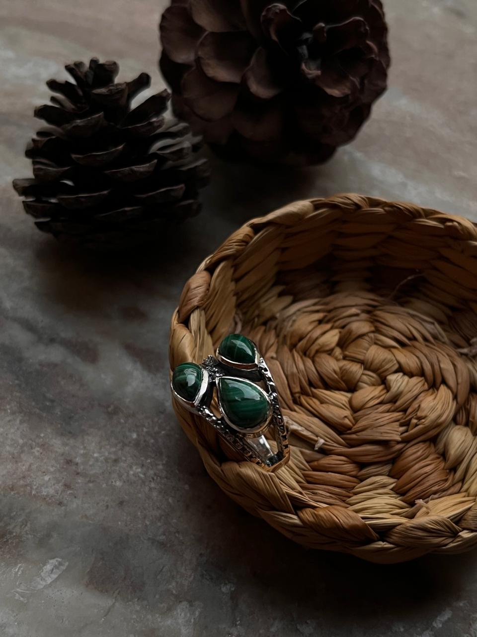 Sterling Silver Malachite 3 Stone Ring for Unique Style