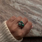 Handcrafted Malachite 3 Stone Silver Ring with Elegant Detailing
