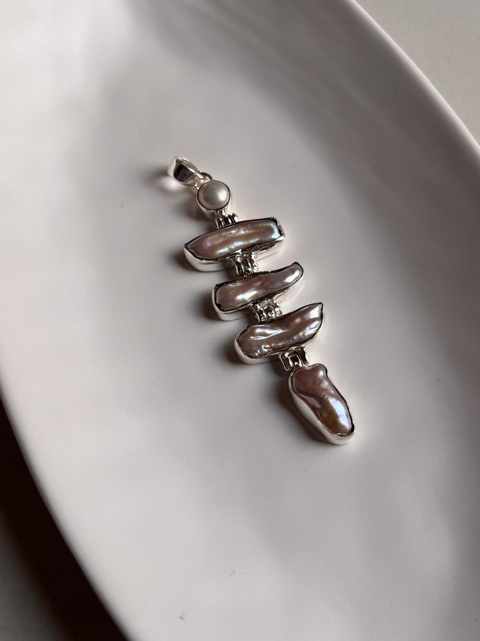 Bold Silver Pendant with Natural Freshwater Pearls