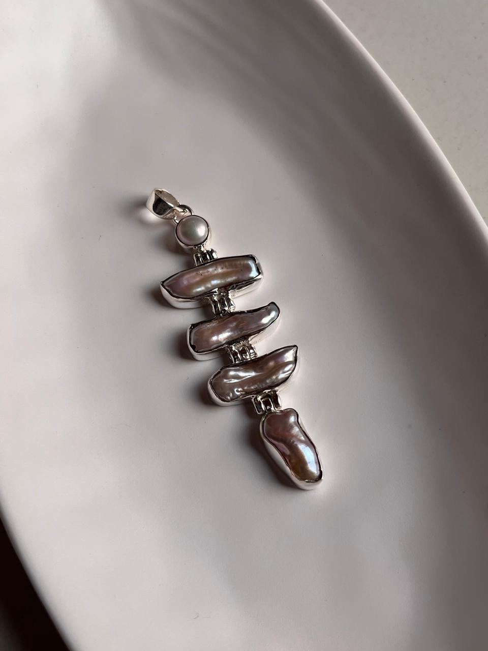 Handcrafted Silver Pendant Featuring Natural Freshwater Pearls